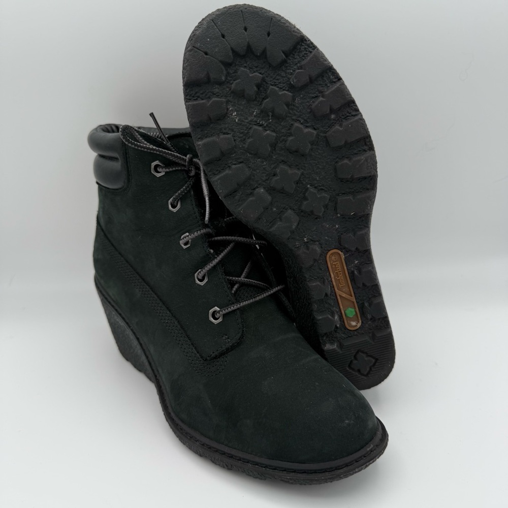 Women's Timberland Black Suede Leather Amston Wedge Ankle Boots Size‎ 7.5 8253A